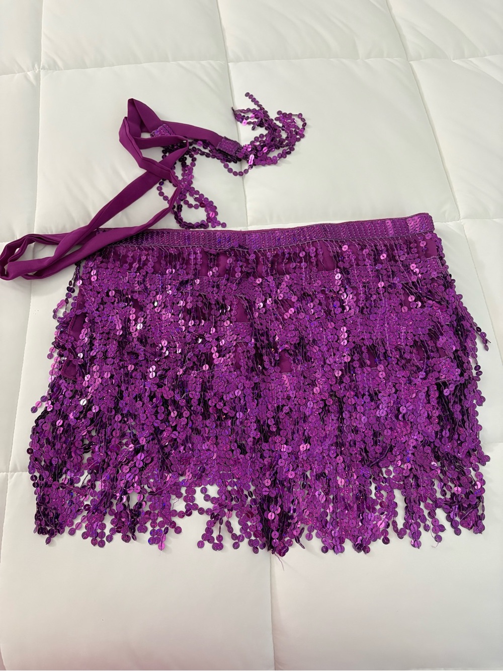 Sequin Fringe Purple Mini Skirt (Size: S)